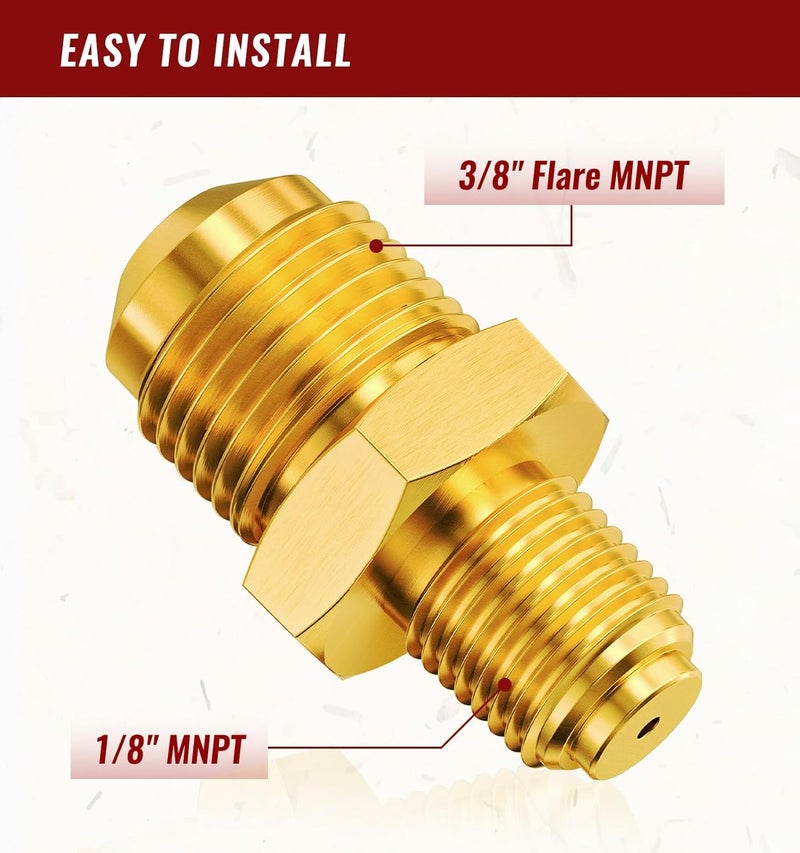 CALPOSE Propane Gas Fitting Connector, 3/8" Flare X 1/8" MNPT Brass Tube Fitting Connector with 1mm Caliber, Turkey Pot Cooker Fryer Parts for High-Pressure Propane Equipment - Image 3